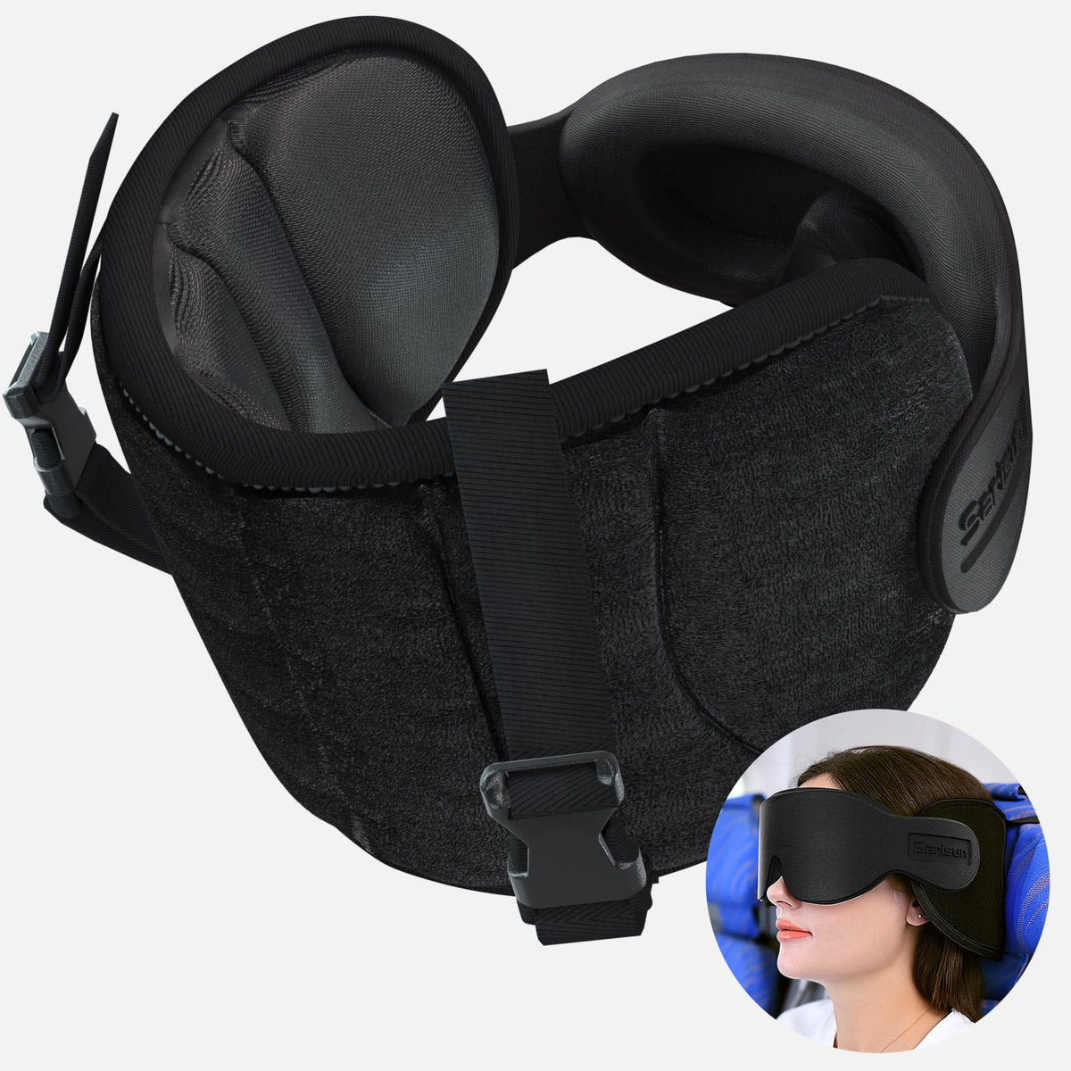 SARISUN travel pillow headrest 360 offers stable neck support on planes for better sleep