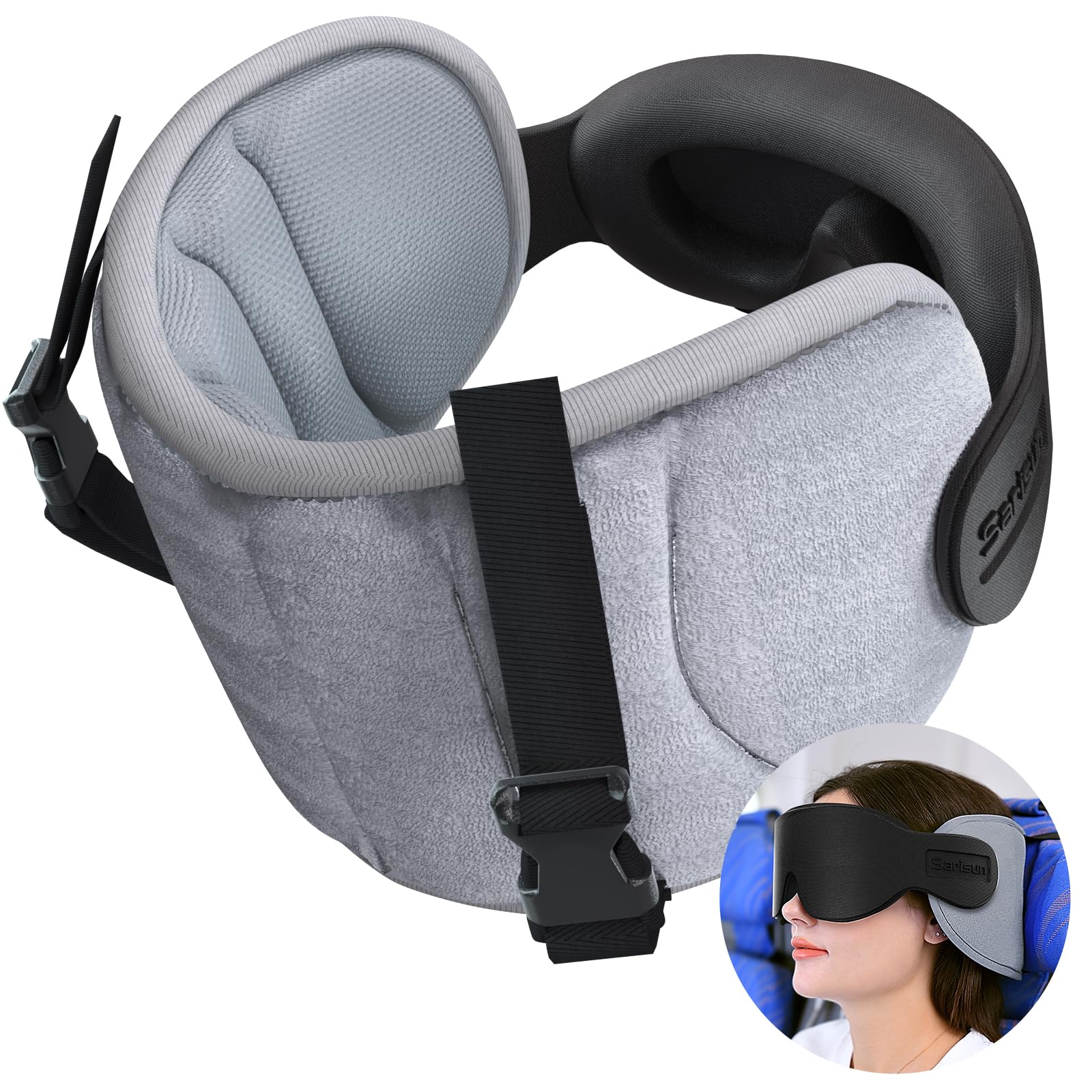 SARISUN travel pillow on airplane headrest for restful sleep