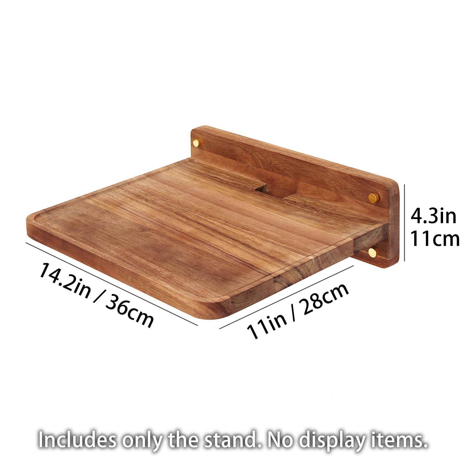 Sarufo floating shelf close-up of acacia wood grain and rounded edge