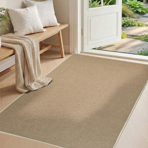 Sasttie checkered jute-look entryway rug offers stylish texture with no shedding.
