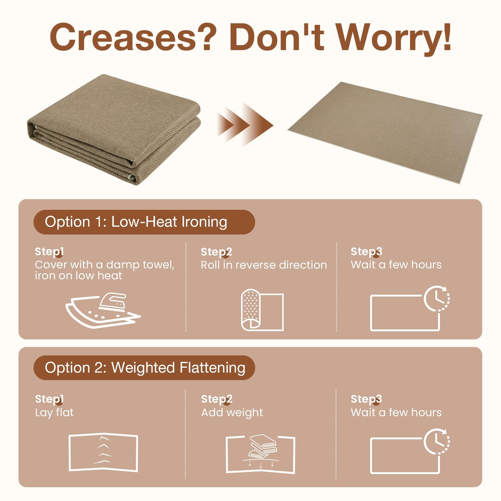 Sasttie edge-reinforced serged edges prevent curling at doorways.