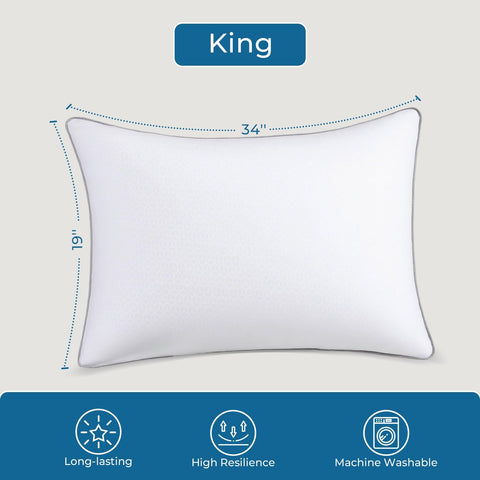 Sasttie king pillow close-up showing satin piping and premium finish