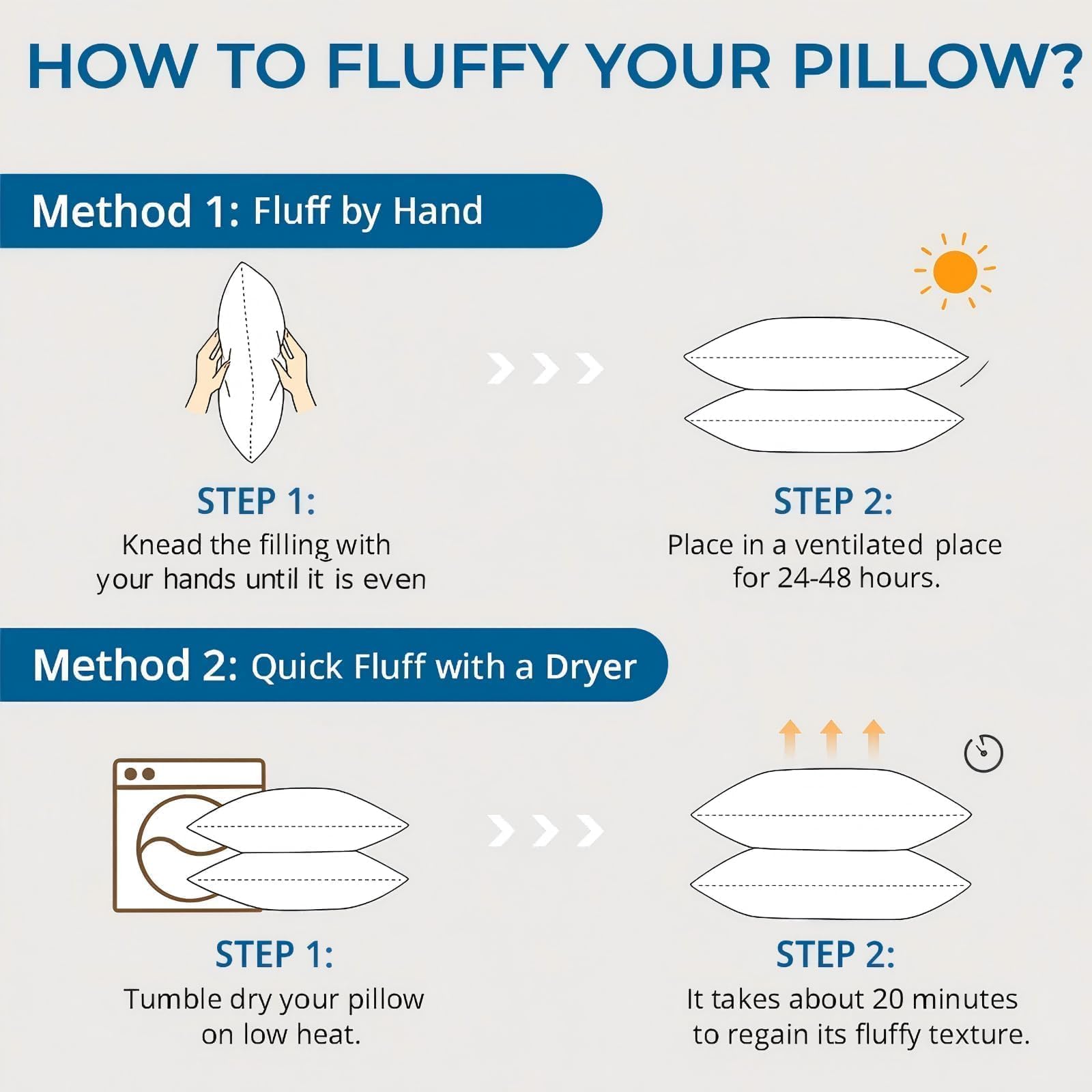 Sasttie firm pillows care instructions with cold wash and low tumble dry