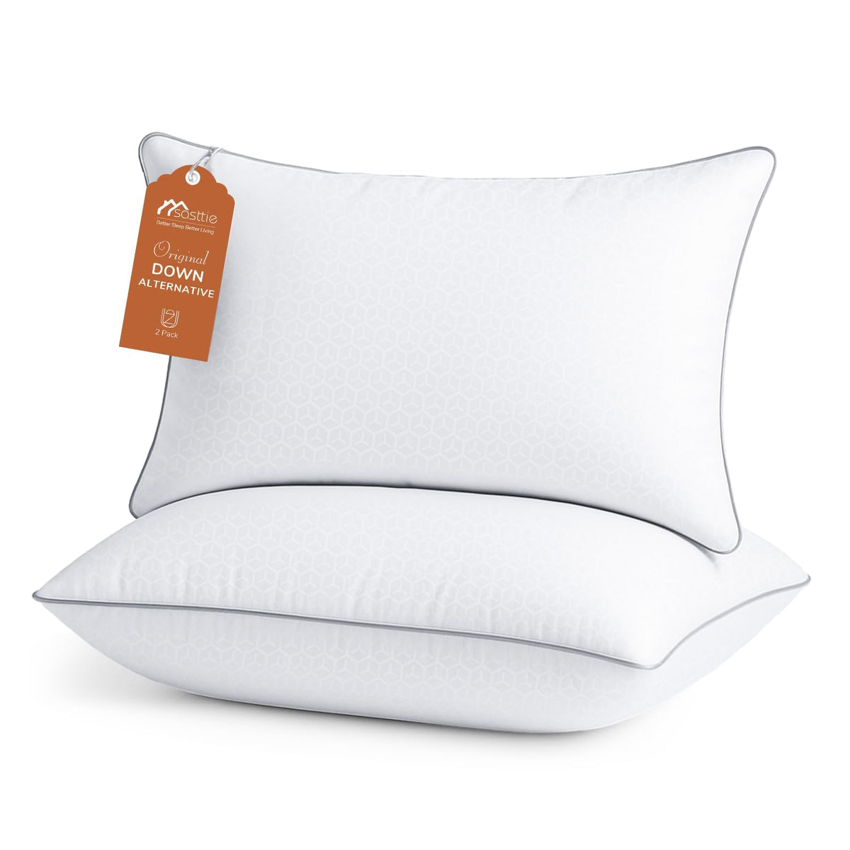 Sasttie firm queen pillows on bed showing plush, lasting support