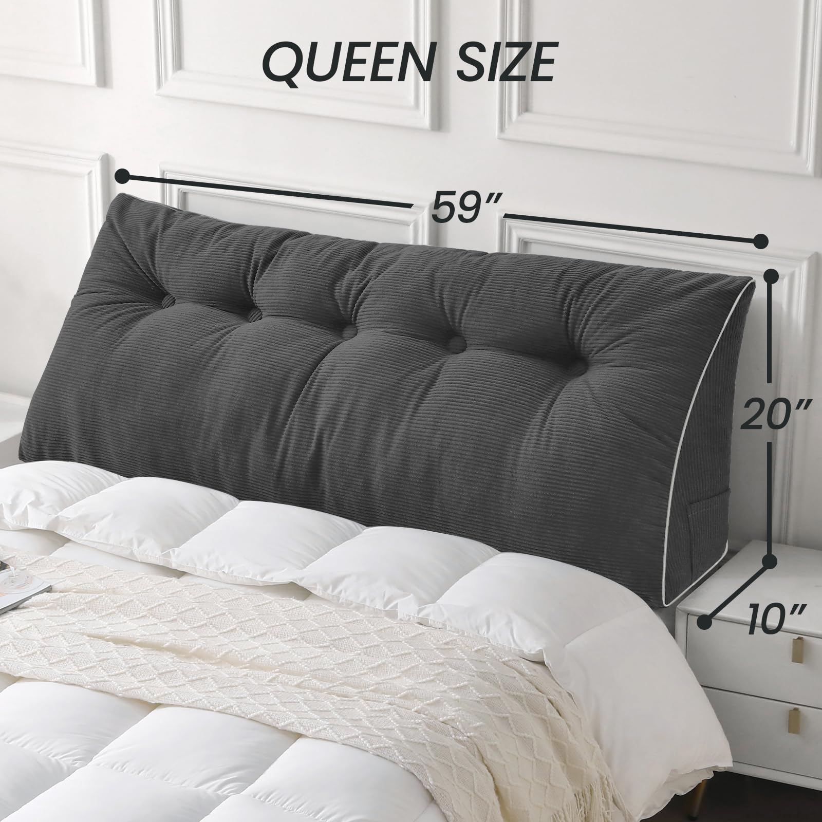 Sasttie 59x20x10 inches size suits most beds and couches.
