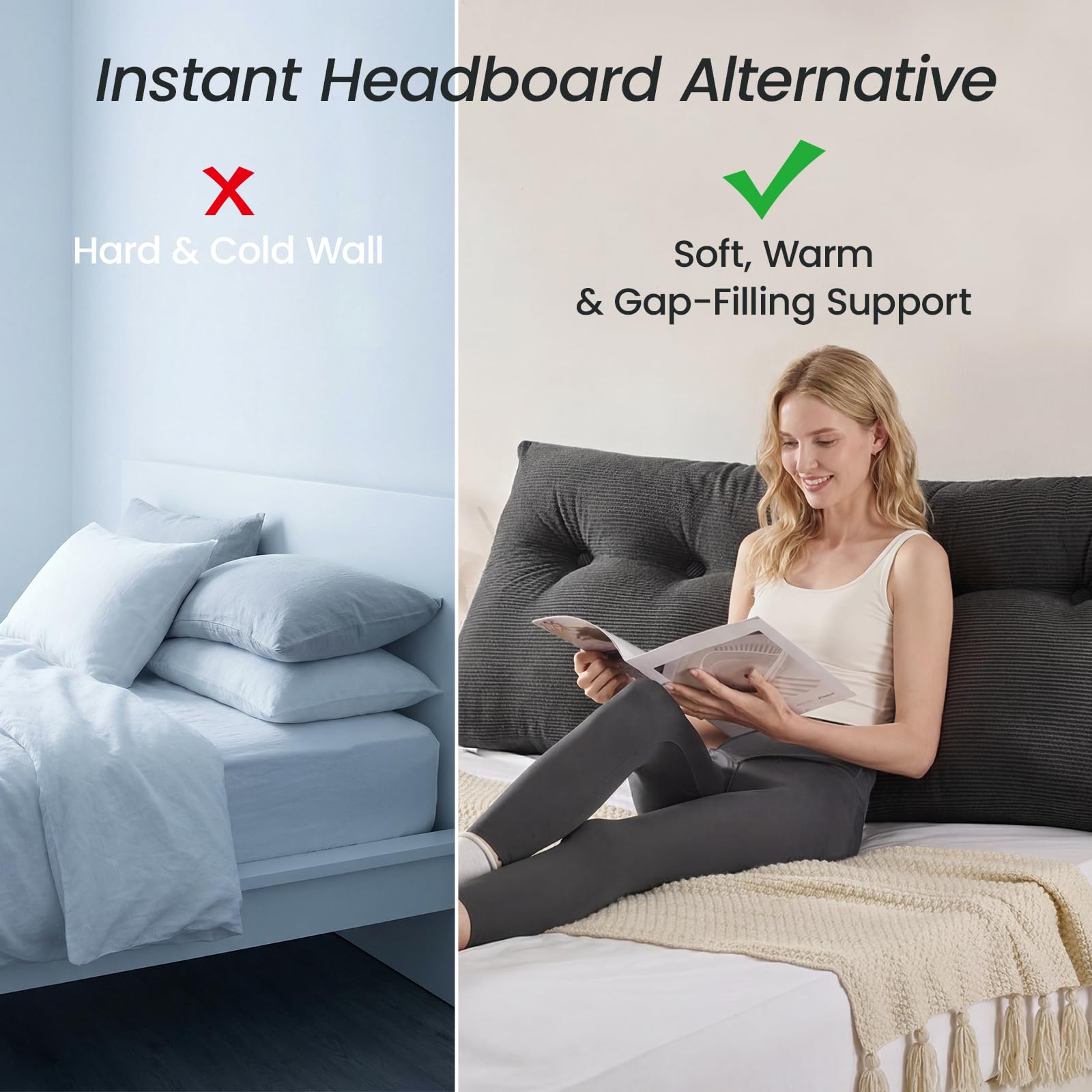 Sasttie headboard pillow twin XL backrest supports dorm room lounging.