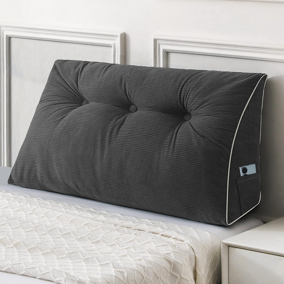 Sasttie headboard pillow twin on bed for comfortable reading and lounging.