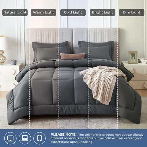 Sasttie Queen Comforter Set contents image communicates complete bedding in a bag