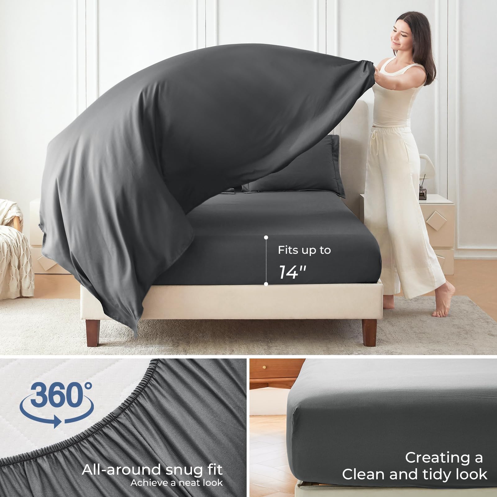 Sasttie Queen Comforter Set fitted sheet elastic edge promises secure nightly fit