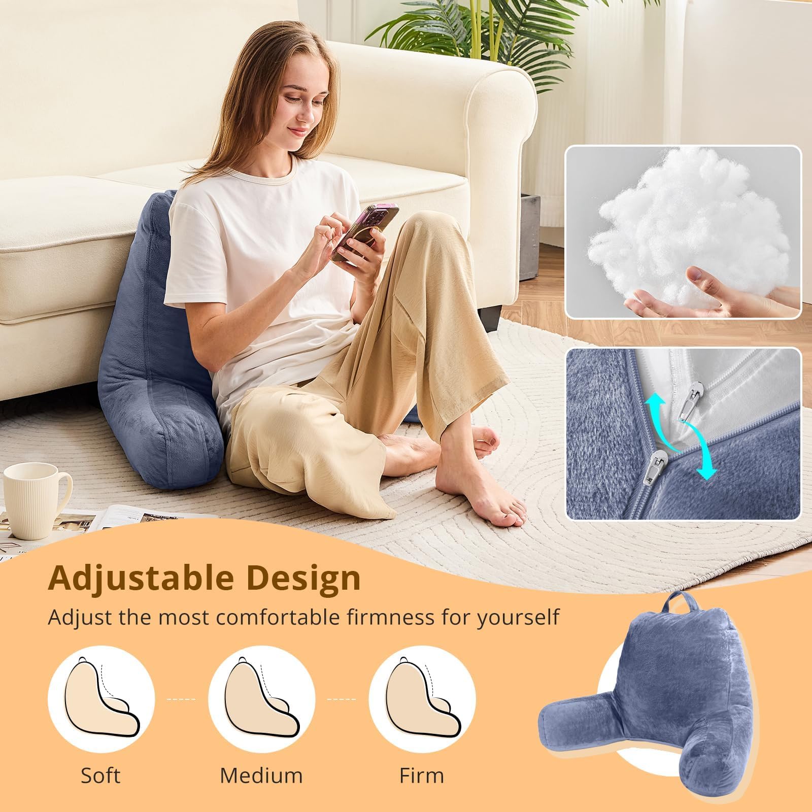 Sasttie reading pillow arm-rest detail highlights supportive structure.