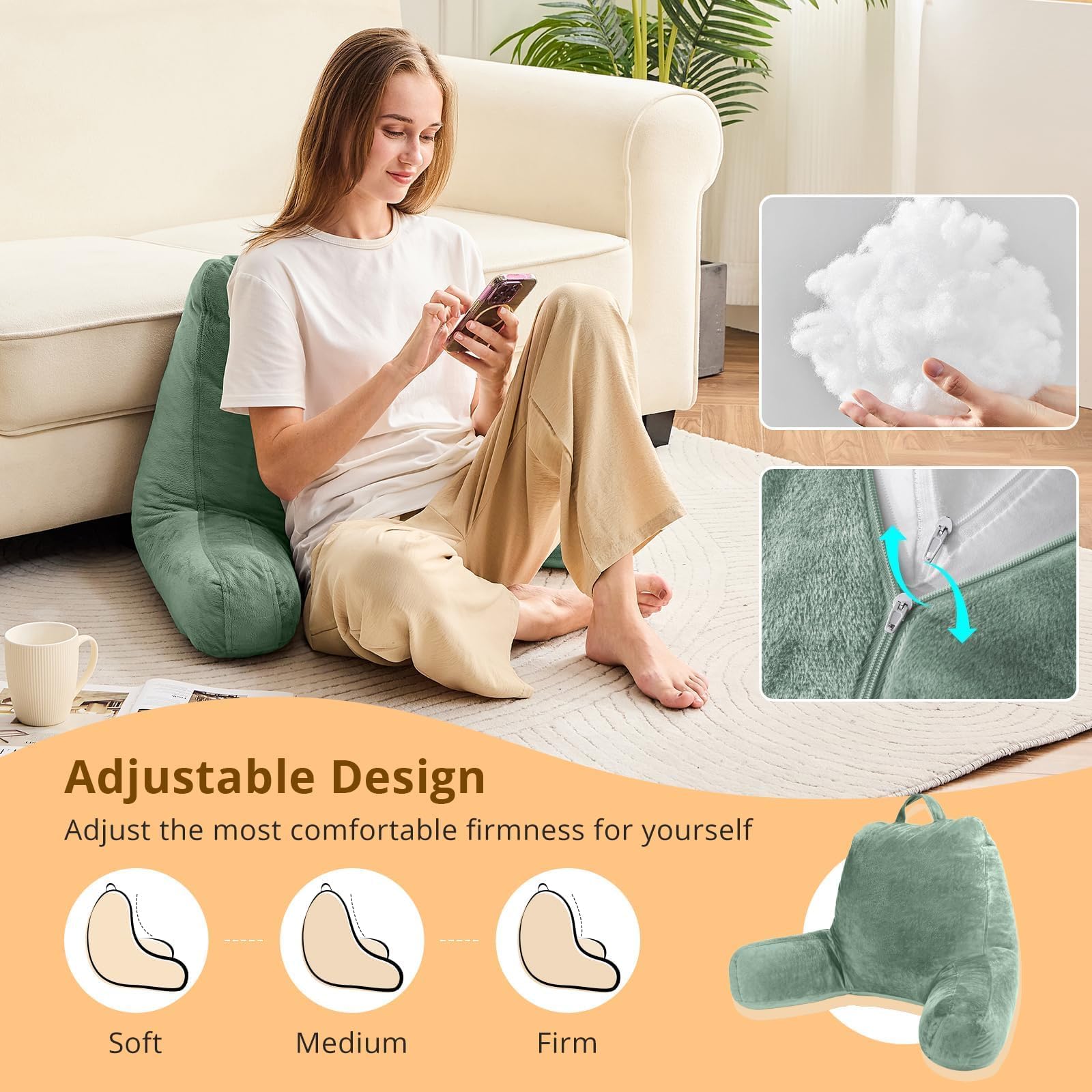 Sasttie Reading Pillow arm-rest highlights arm support for sitting up.