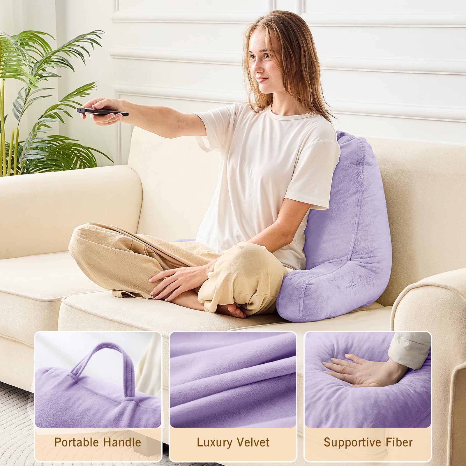 Sasttie reading pillow with arm support enhances posture on a couch