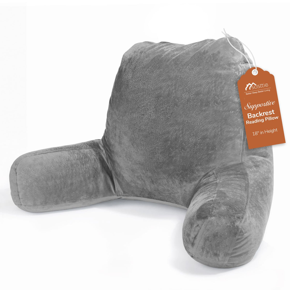 Sasttie reading pillow on bed with velvet backrest for upright comfort