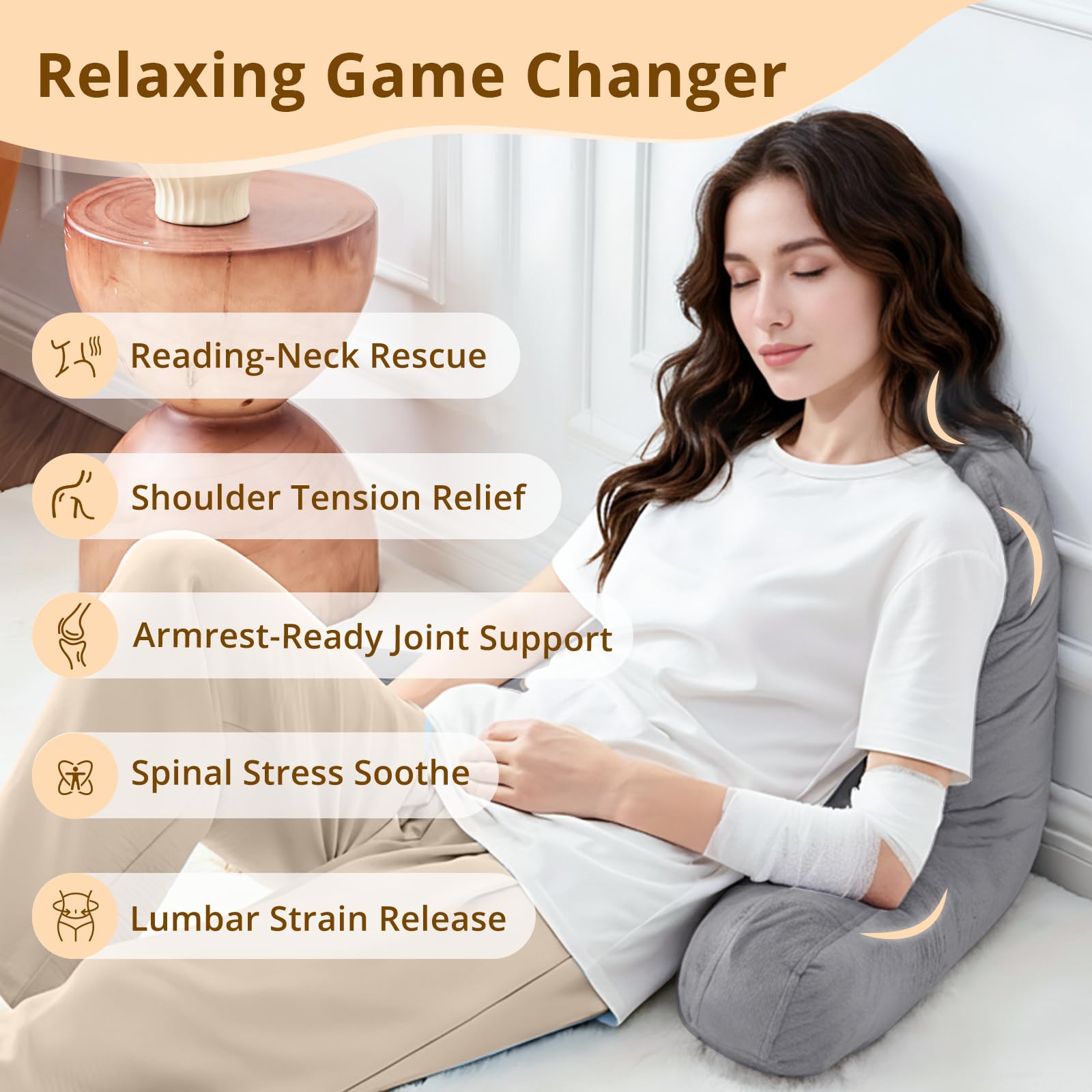 Sasttie reading pillow placed at bed edge for comfortable reading