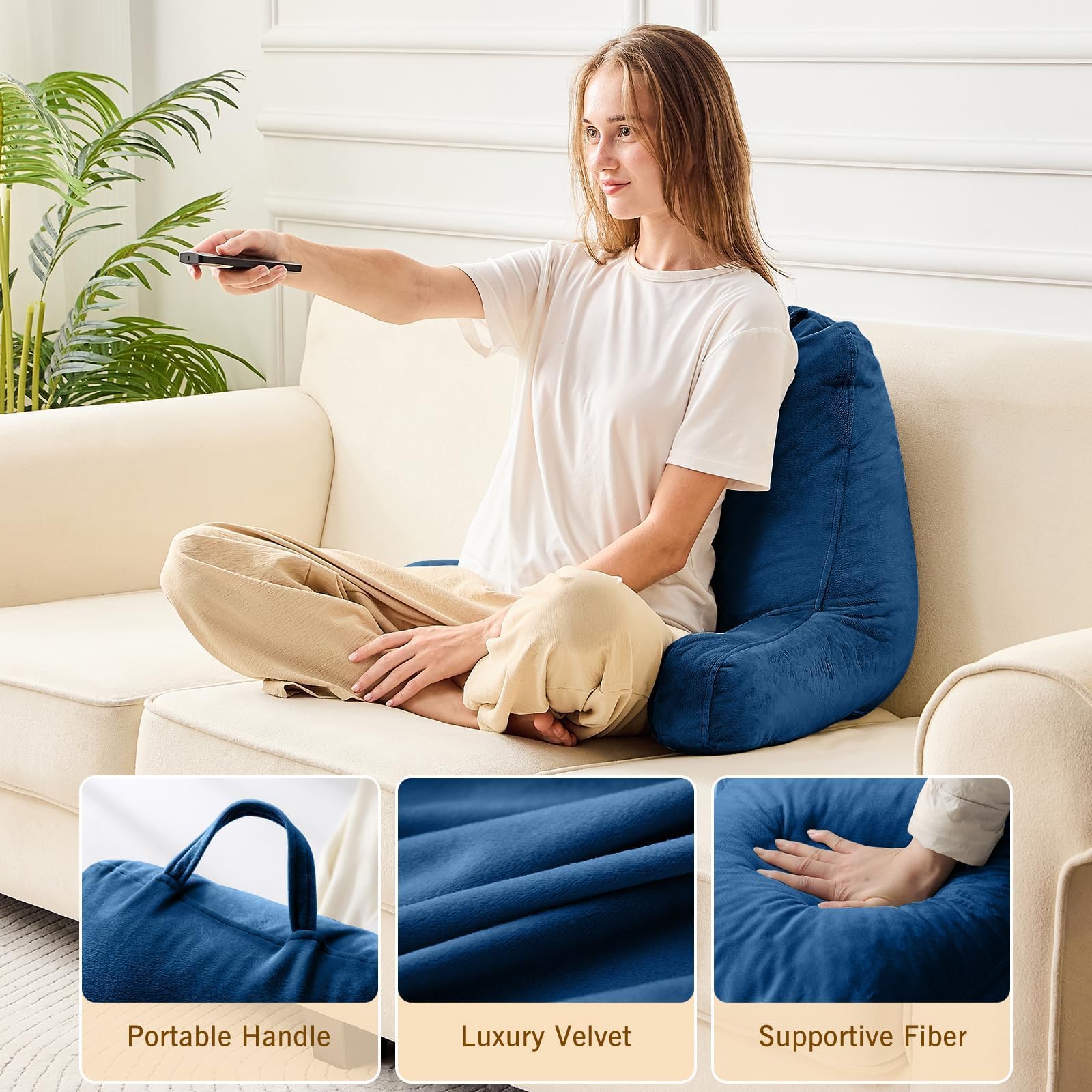 Sasttie reading pillow with arms supports neck while reading in bed