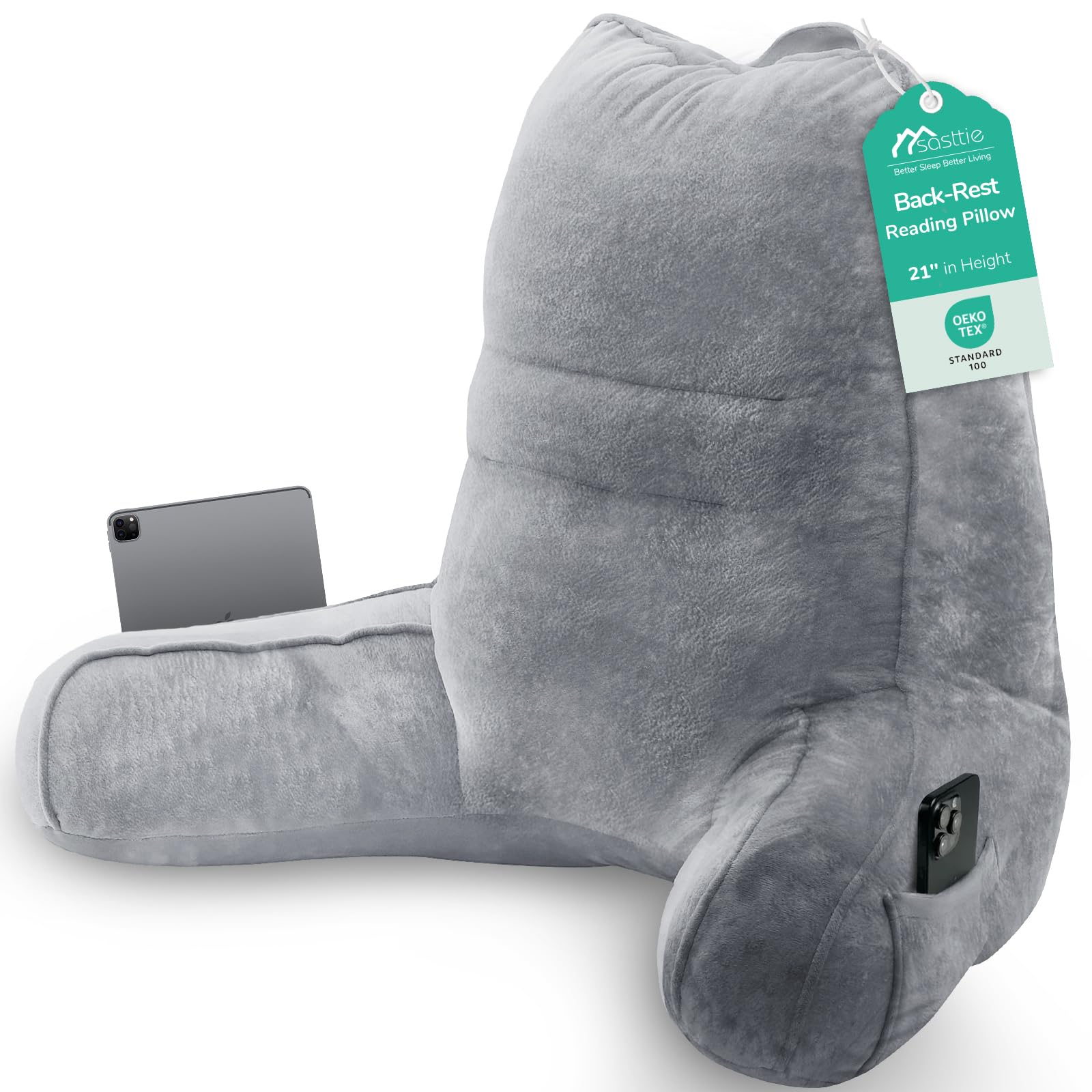 Sasttie Reading Pillow with ergonomic head-neck-back support for comfortable long reading