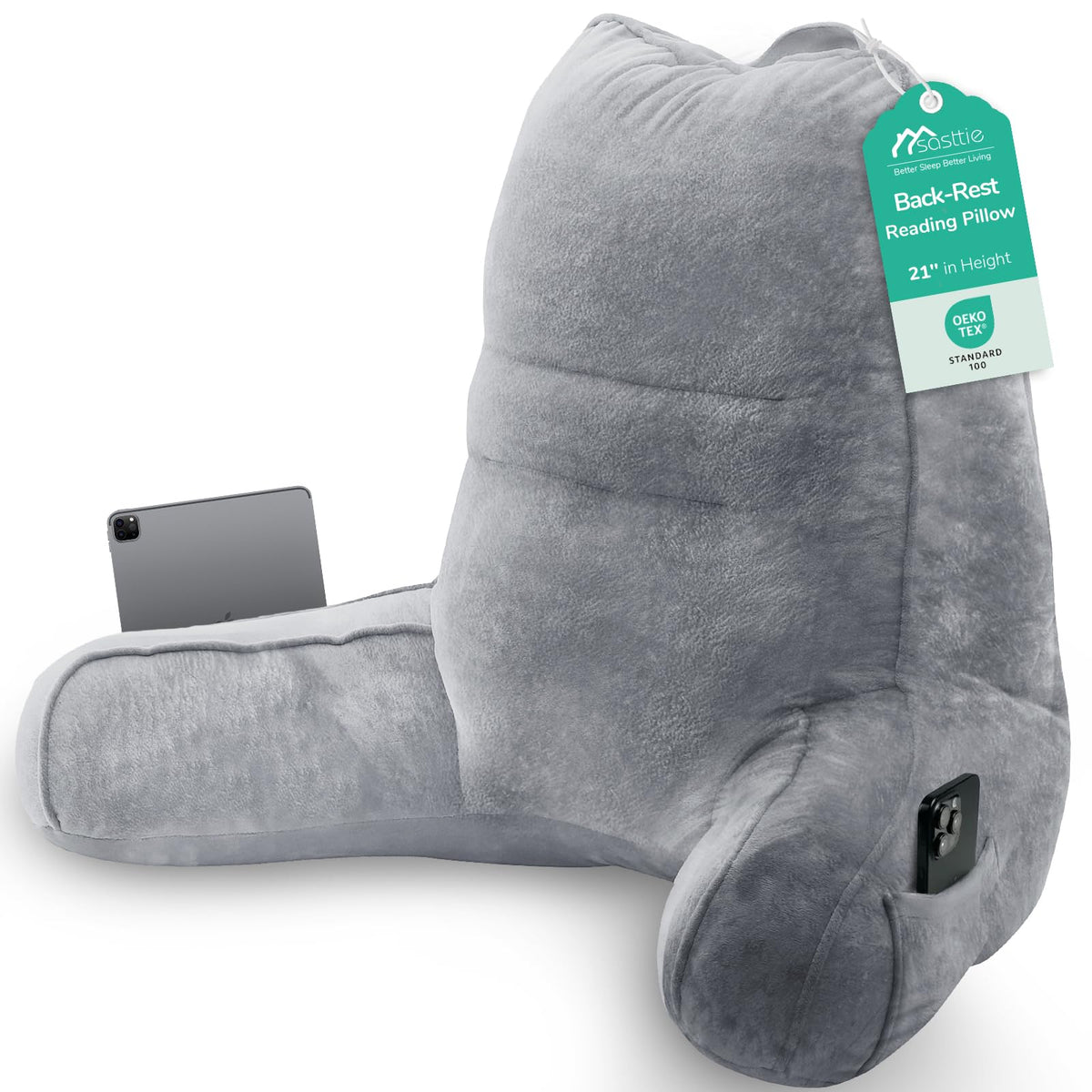 Sasttie Reading Pillow with ergonomic head-neck-back support for comfortable long reading