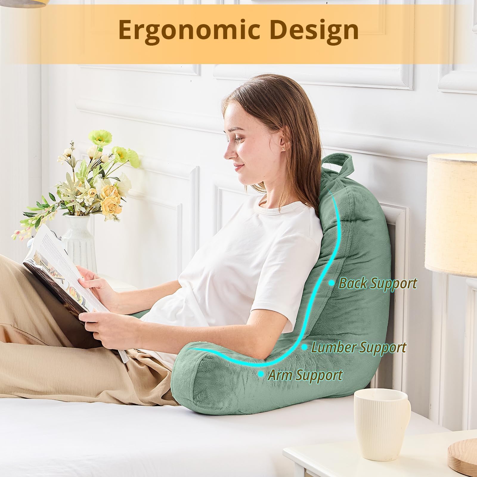 Sasttie Reading Pillow on floor provides ergonomic back support during study.