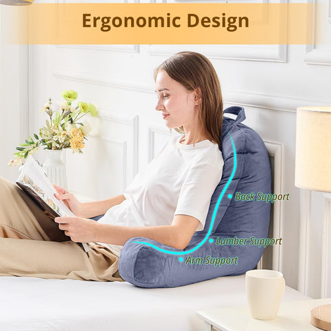 Sasttie reading pillow on couch offers versatile seating support.