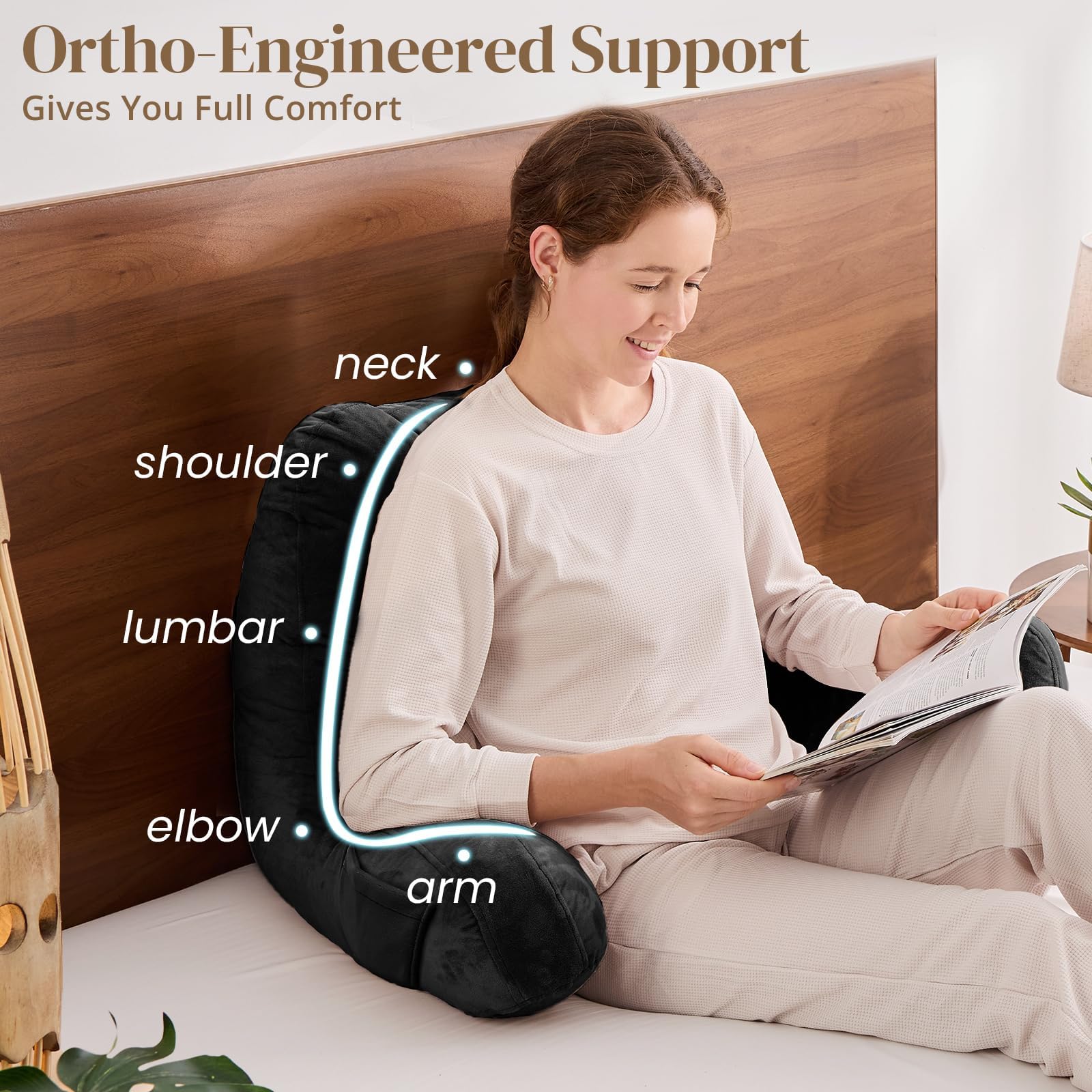 Sasttie Reading Pillow quilted cover for durable, loft-preserving comfort.