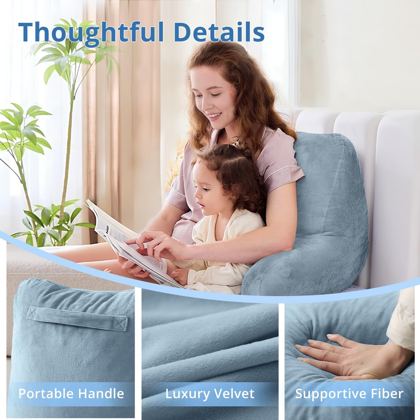 Sasttie reading pillow with removable velvet cover for easy washing