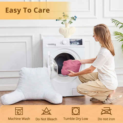 Sasttie velvet back pillow on bed promoting relaxed posture.