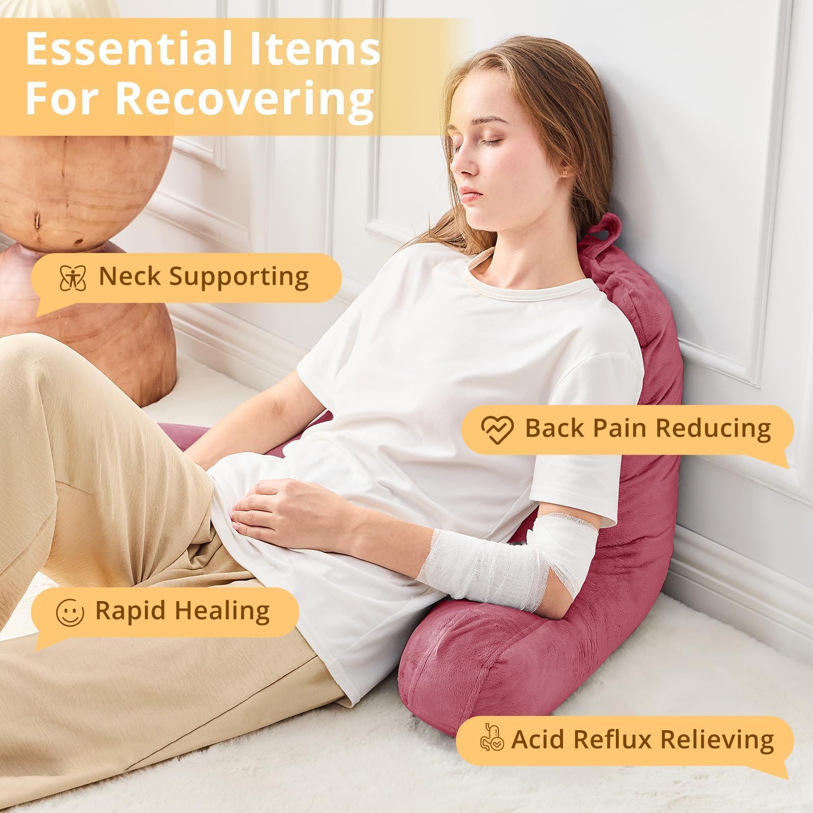 Sasttie reading pillow with removable cover for quick machine wash.