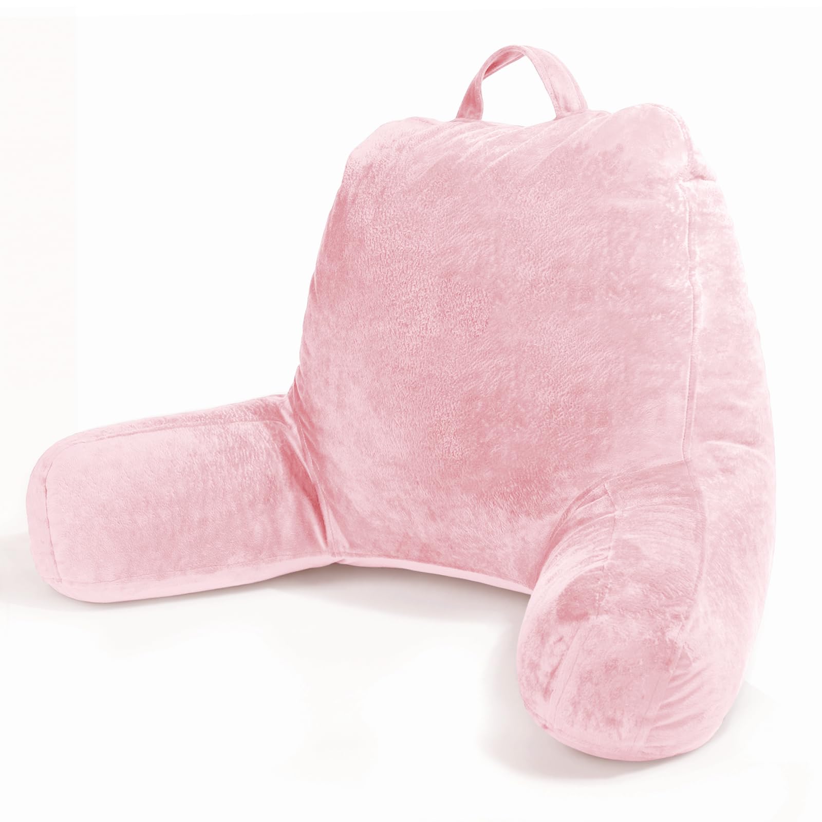 Sasttie reading pillow with velvet back rest and arms supports upright reading in bed.