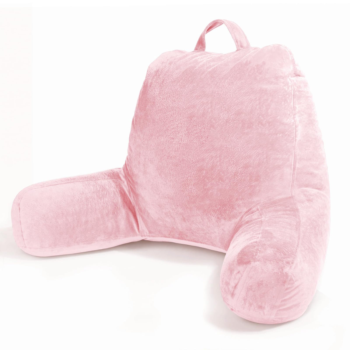Sasttie reading pillow with velvet back rest and arms supports upright reading in bed.