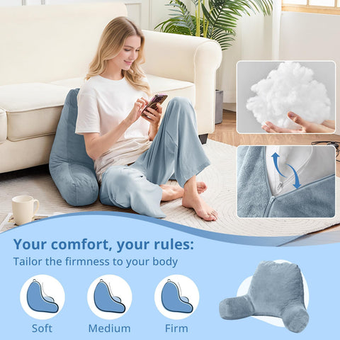 Sasttie reading pillow velvet cover in greyish blue for soft touch