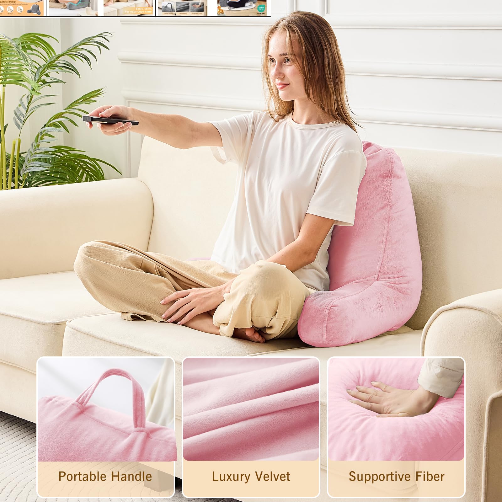 Sasttie back rest with arms provides firm yet comfy neck support.
