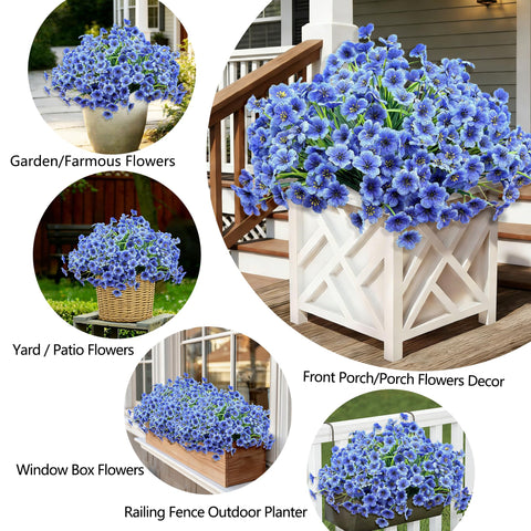 Satefello blue window box decor natural look that stays vibrant in sun outdoors.