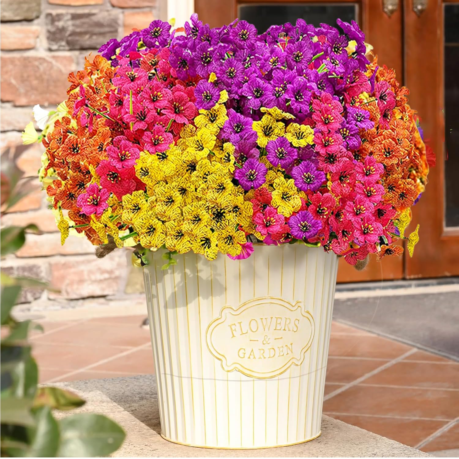 Satefello outdoor floral display adds color to balcony.