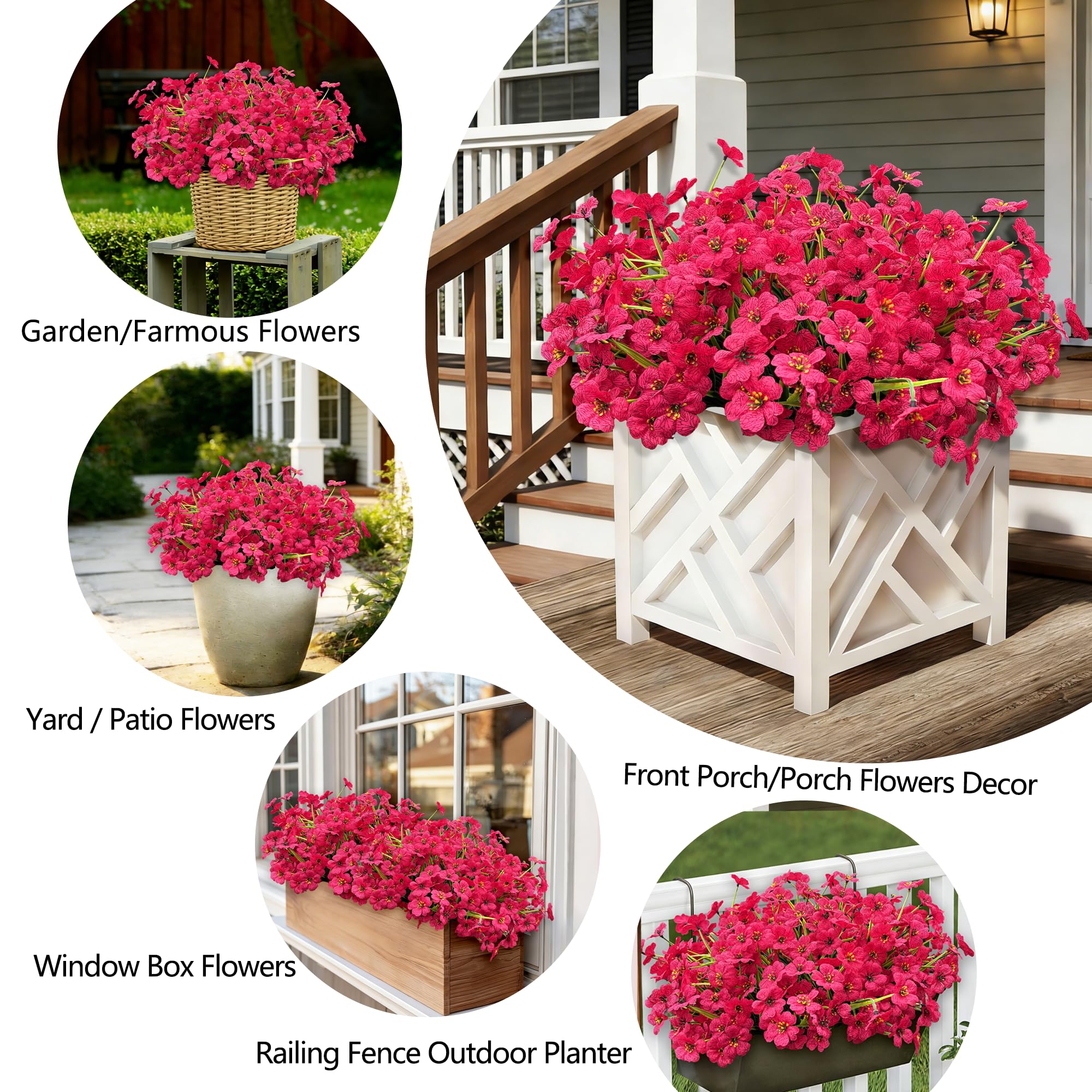 Satefello pink magenta silk flowers for porch and patio décor