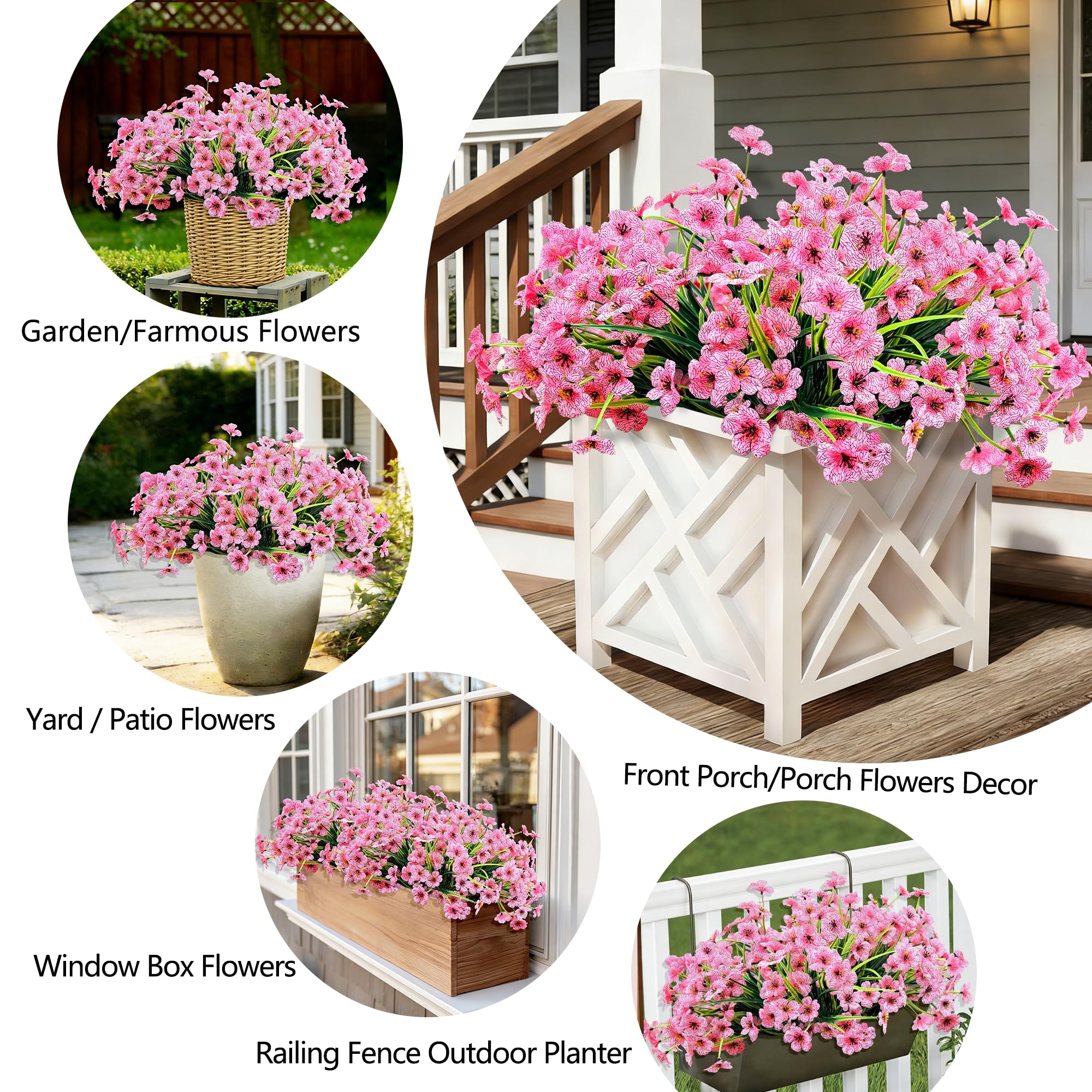 Satefello UV-resistant silk flowers with green stems for sunlit patios.