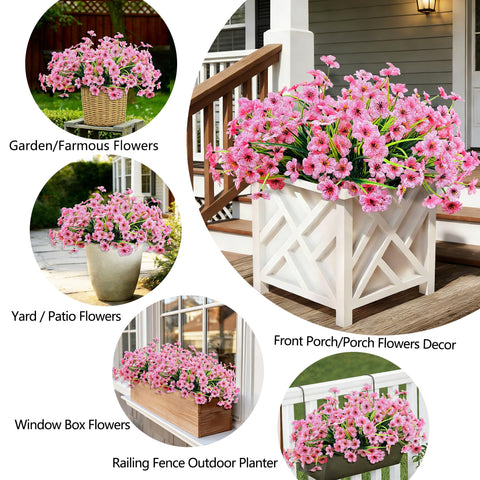 Satefello UV-resistant silk flowers with green stems for sunlit patios.