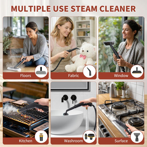 SauHandi steam cleaner with 10 accessories for versatile tasks