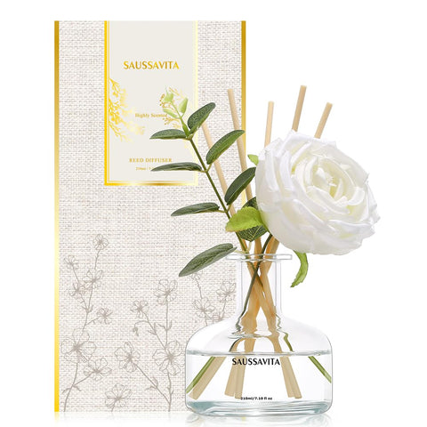 Saussavita reed diffuser bottle shown for long lasting home fragrance in modern interiors