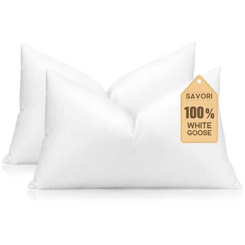 SAVORI down and feather pillow insert 12x20 front view ideal for sofa comfort
