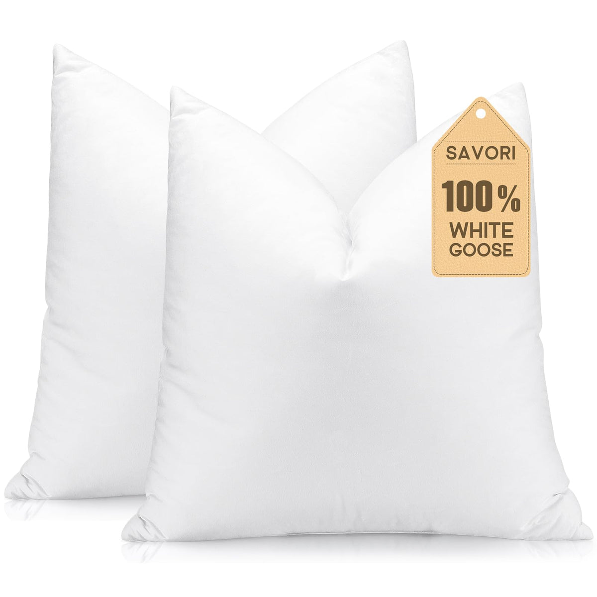 SAVORI down and feather pillow insert close-up showing fluffy loft and comfort