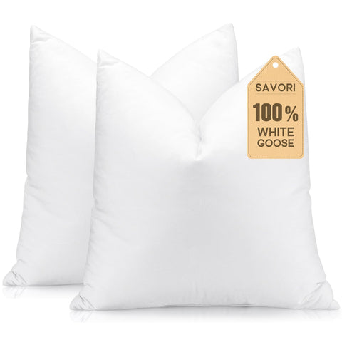 SAVORI down and feather pillow insert 28x28 with cotton cover for plush comfort.