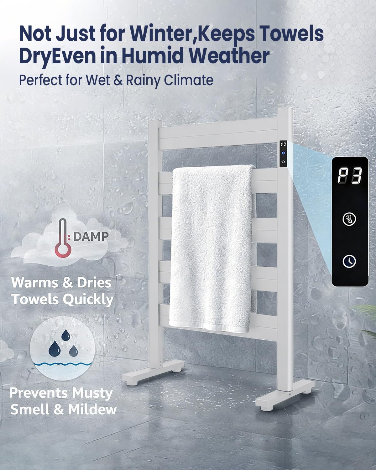 Sawlece towel warmer features durable, corrosion-resistant design for humid environments.