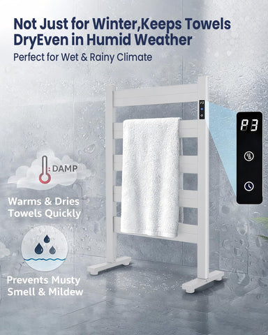 Sawlece towel warmer features durable, corrosion-resistant design for humid environments.