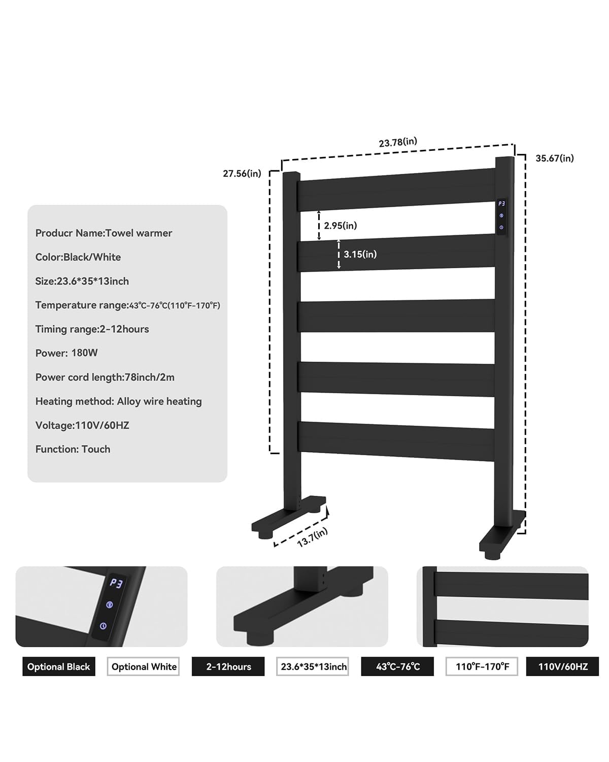 Sawlece 5-bar heat bars delivering even towel warmth