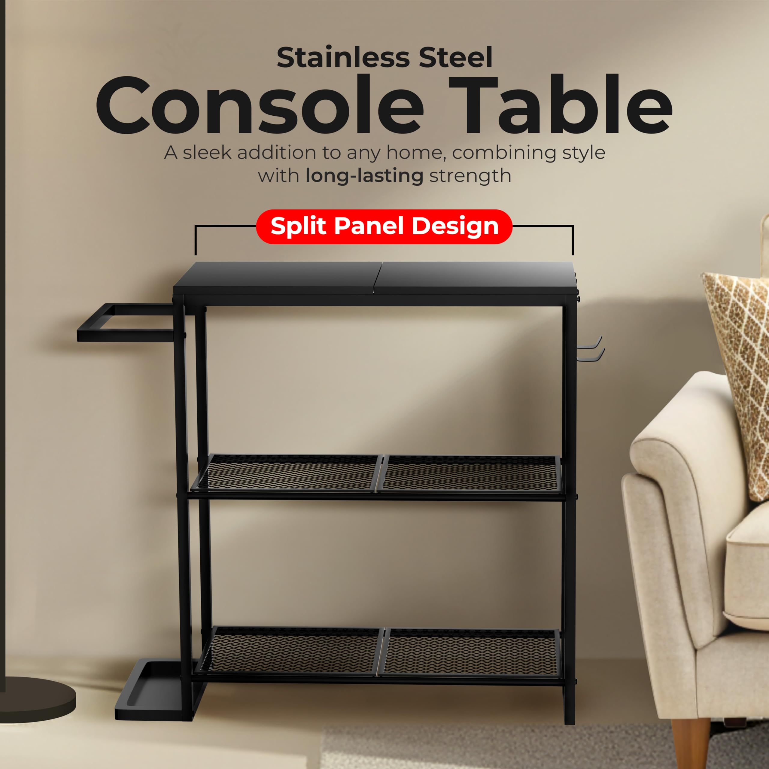 SayBond Creations three-tier shelves maximize hallway storage for shoes and decor.
