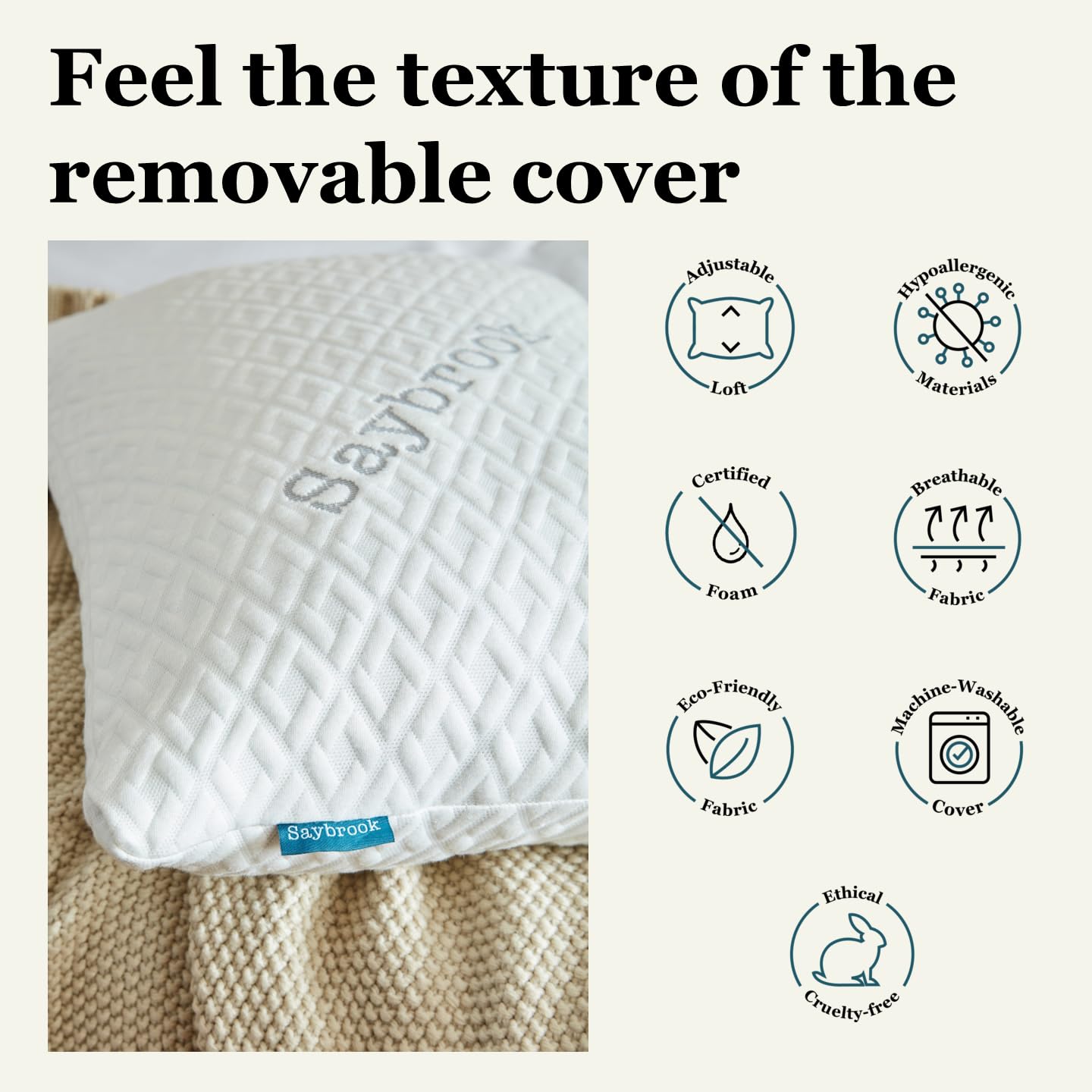 Saybrook Adjustable Pillow gridline cover highlights luxe, breathable design
