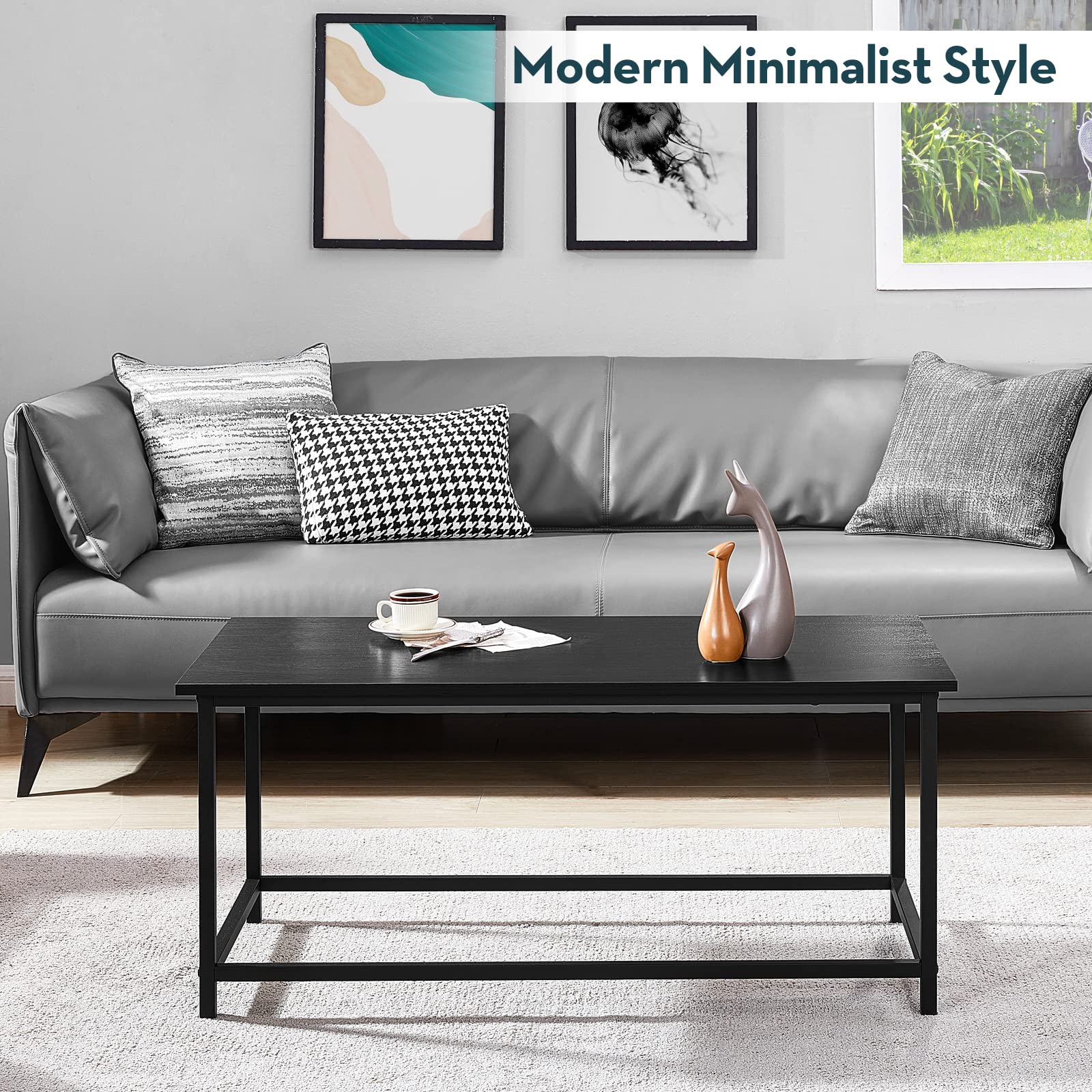 SAYGOER Black Coffee Table metal frame conveys stability for daily durable use.