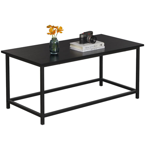 SAYGOER Black Coffee Table top view highlights sleek lines and versatile surface for beverages and devices.