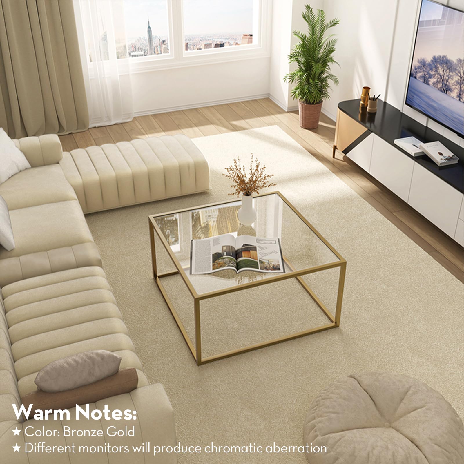 Saygoer glass coffee table with four sturdy legs prevents wobble.