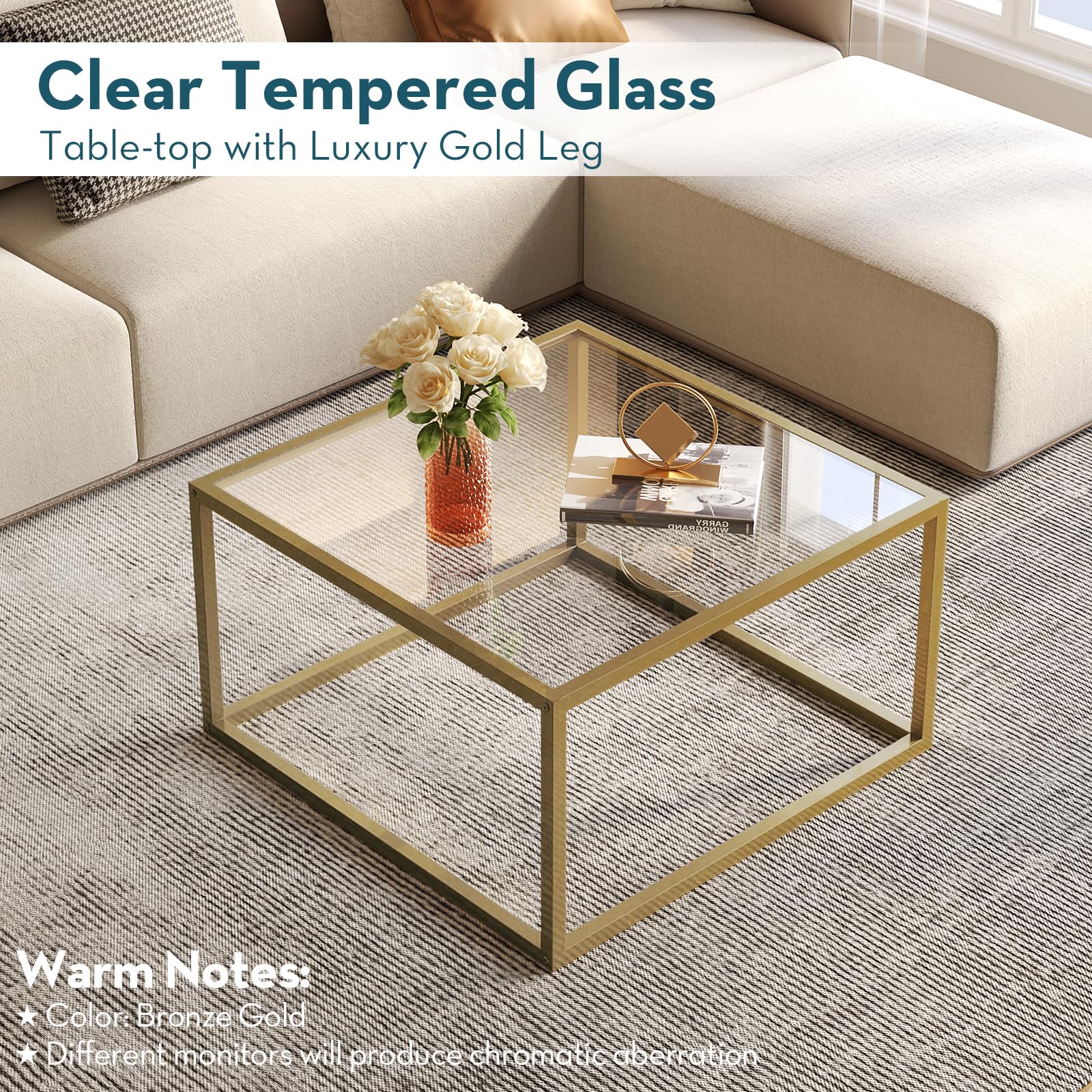 Saygoer glass coffee table suitable for living room and home office setups.